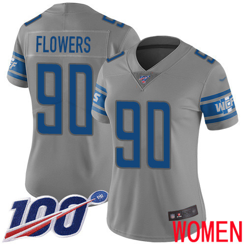 Detroit Lions Limited Gray Women Trey Flowers Jersey NFL Football #90 100th Season Inverted Legend